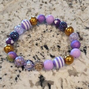 Purple and Gold Beaded Dog Necklace